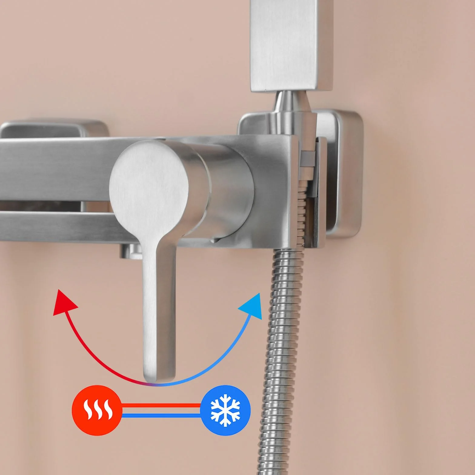 PHASAT Grifo de Bañera con Ducha de Mano, Grifo Mezclador de Bañera de Baño de Acero Inoxidable, Grifo de Pared Monomando de Ducha, Níquel cepillado PTBL17E