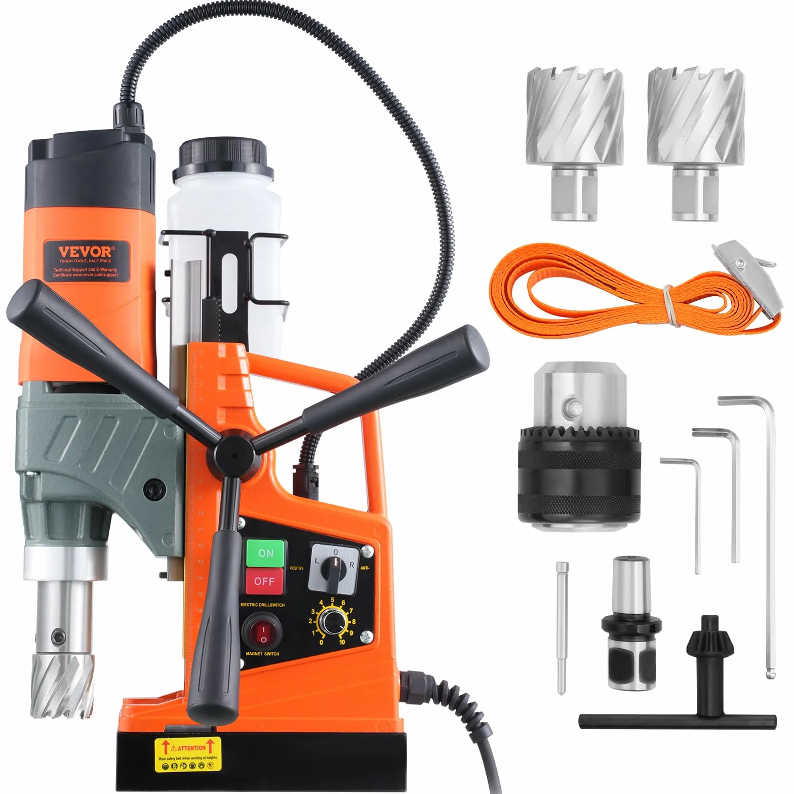 VEVOR Taladro Magnético, Taladro Prensa Portátil 1450 W, 12500 N, 800 rpm, Máx. Diámetro del orificio (broca central) 40 mm, máx. Profundidad de perforación 50 mm, para obras de construcción