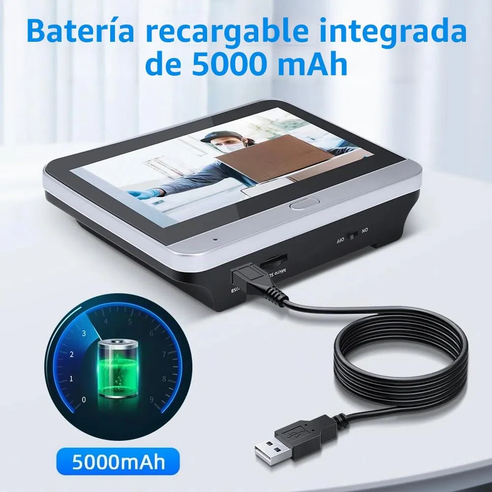 DA2 Audio Bidireccional, Cámara de Vigilancia de Puerta 3MP Inalámbrica con Tarjeta de 32 GB, con Pantalla de 4,3 Pulgadas, Wi-Fi de 2,4GHz, Detección de Movimiento, Batería de 5000mAh, Ángulo