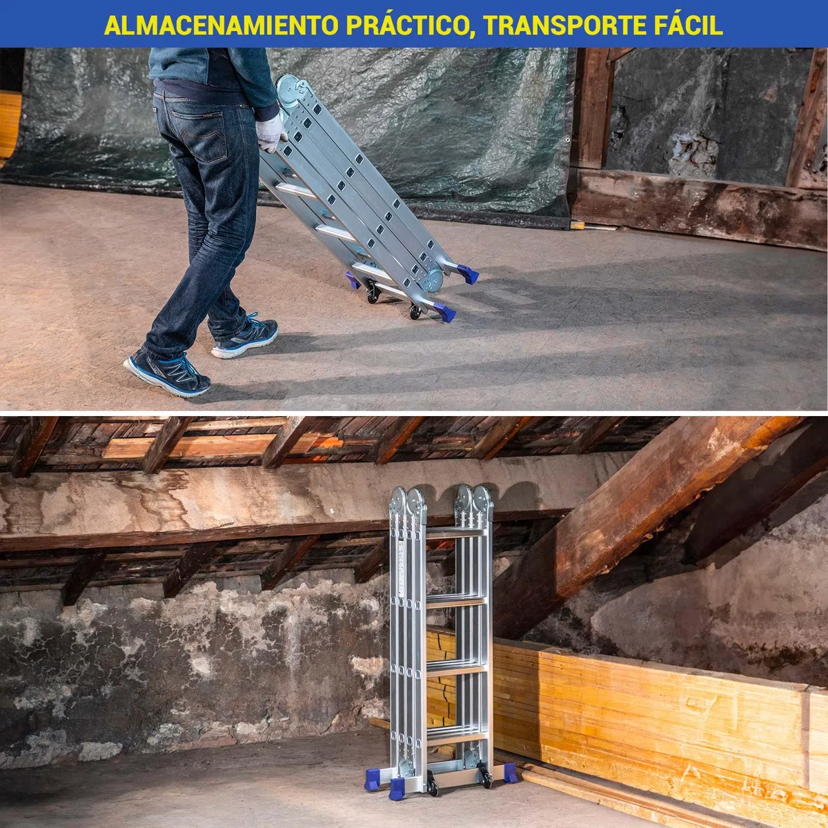 HOSTRÖM Escalera plegable articulada STAVALANCE 4x4 peldaños, andamio multifunción, escalera de tijera, 2 placas de plataforma de trabajo, garantía de 5 años