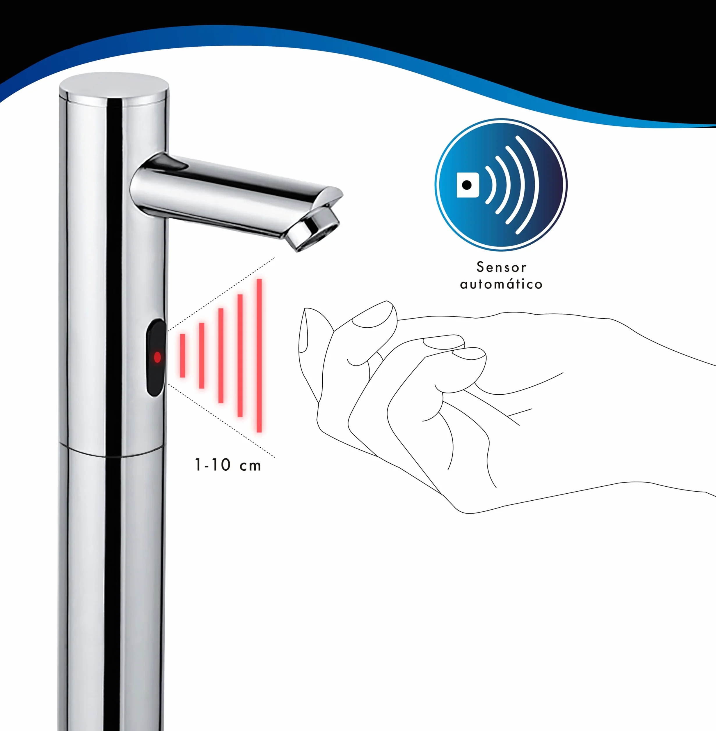 Grifo Electrónico Alto con Sensor, Grifo Automático de 2 Aguas con Sistema Premezclador, Sensor Infrarrojo sin Contacto, Mezclador de Agua Fría y Caliente, Latón Cromado Resistente (2 Aguas)