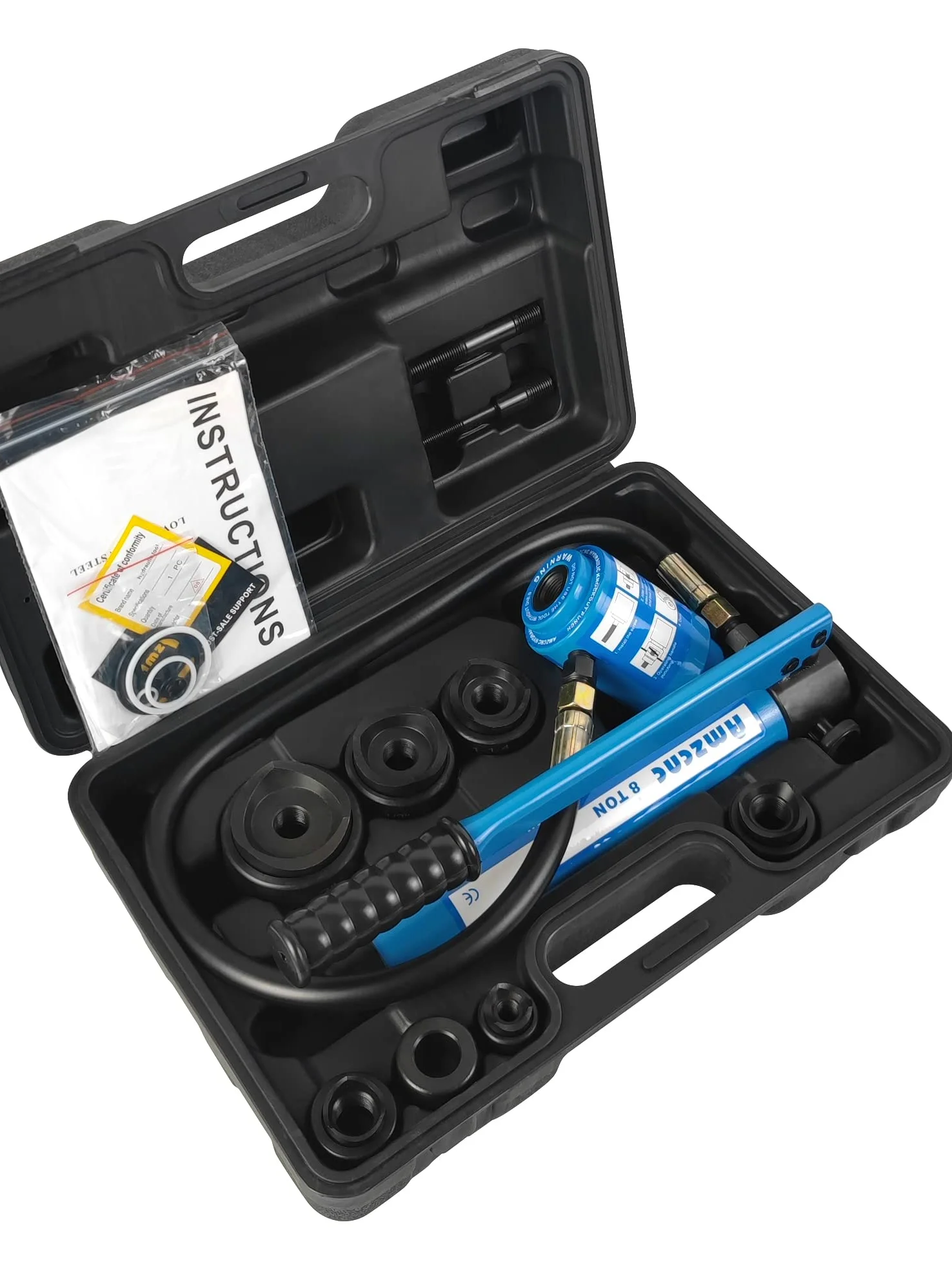 AMZCNC 8T hidráulico Knockout Punch eléctrico de canal de cables Kit de herramientas KO Kit con 6 juegos de formas de apertura (22 mm ~ 60,5 mm) para acero y metales, Punches Knockout