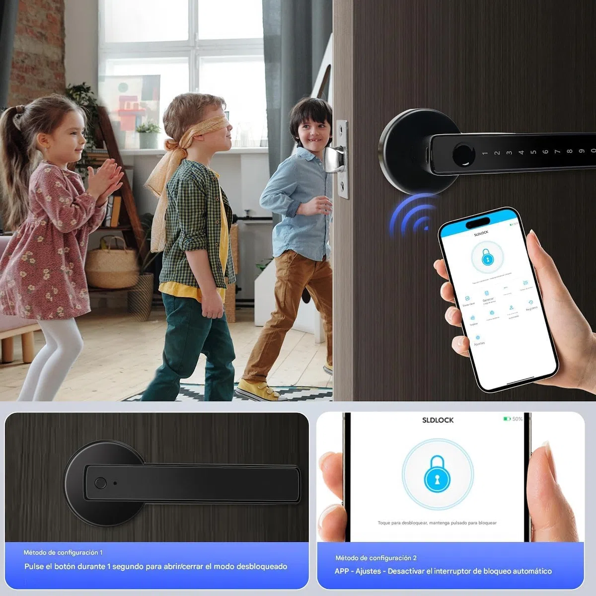 Cerradura Inteligente Puerta Exterior - 4 en 1 Cerradura Electronica, Huella Dactilar, App, Contraseña, Llave, Cerraduras para Protección Contraseña y Alarma de Batería Baja
