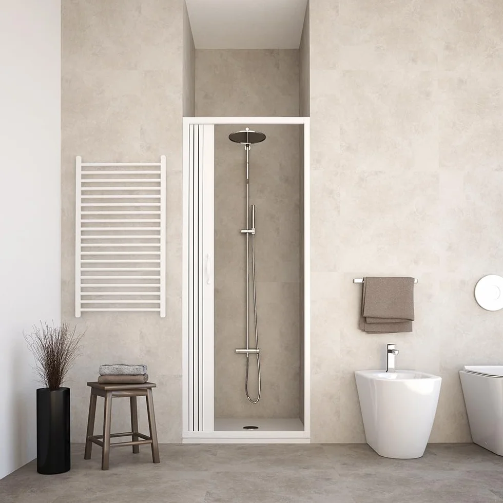 HDcasa Cabina de Ducha Plegable de PVC Modelo Giada, Hoja Única Extensible con Paneles Semitransparentes, Apertura Lateral, Cabina de Ducha Blanca Ahorra Espacio Made in Italy 100 cm