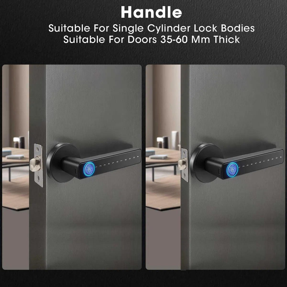 6 En 1 Cerradura Inteligente para Puerta De 3-5.5 cm De Grosor, Cerradura Electrónica Biométrica de Huellas Dactilares Inteligente para El Hogar Tuya App, Apartamento, Oficina (negro)