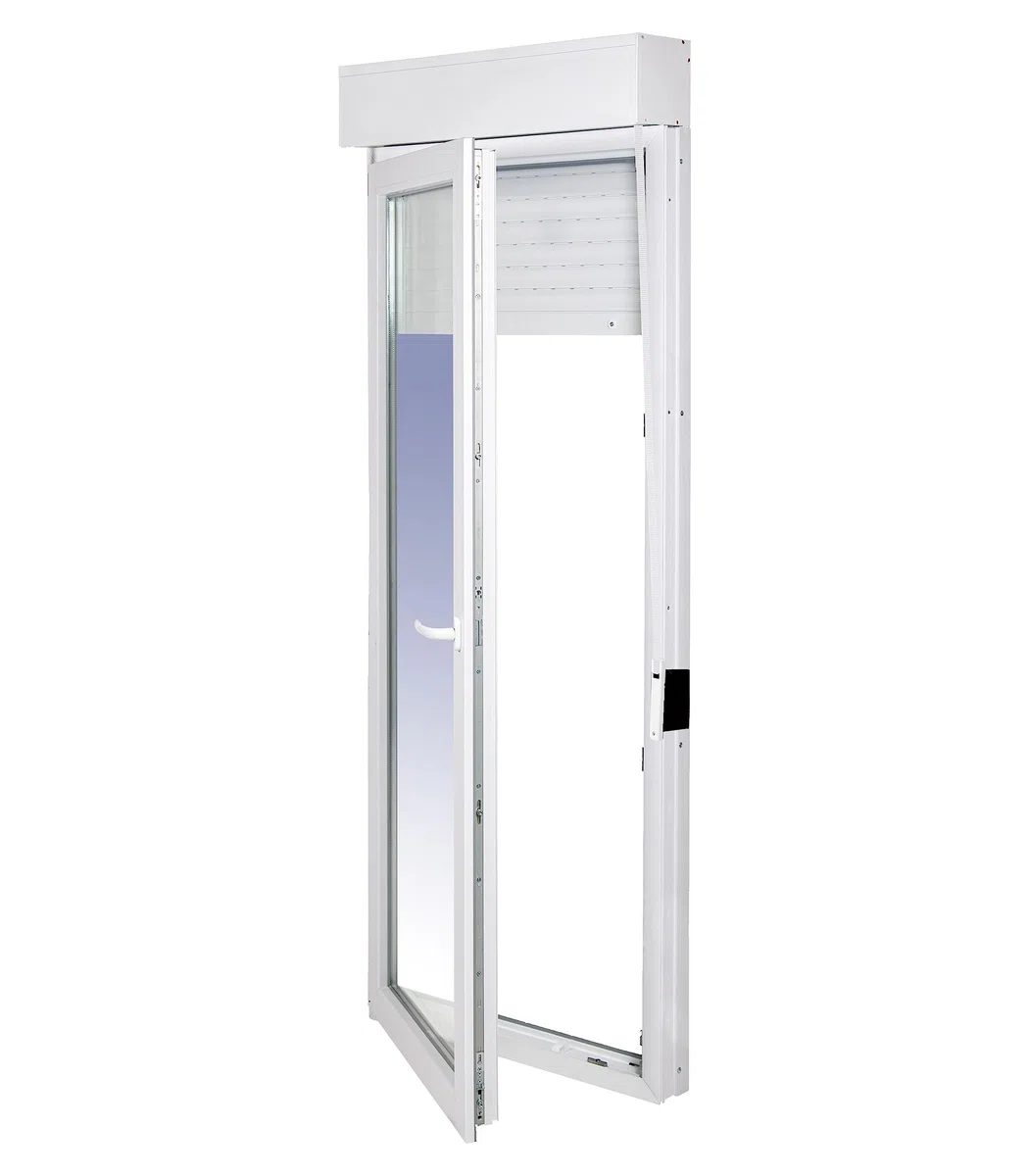 Ventanastock Puerta Balconera PVC 800x2185 Practicable Oscilobatiente 1 hoja apertura Izquierda con persiana de PVC