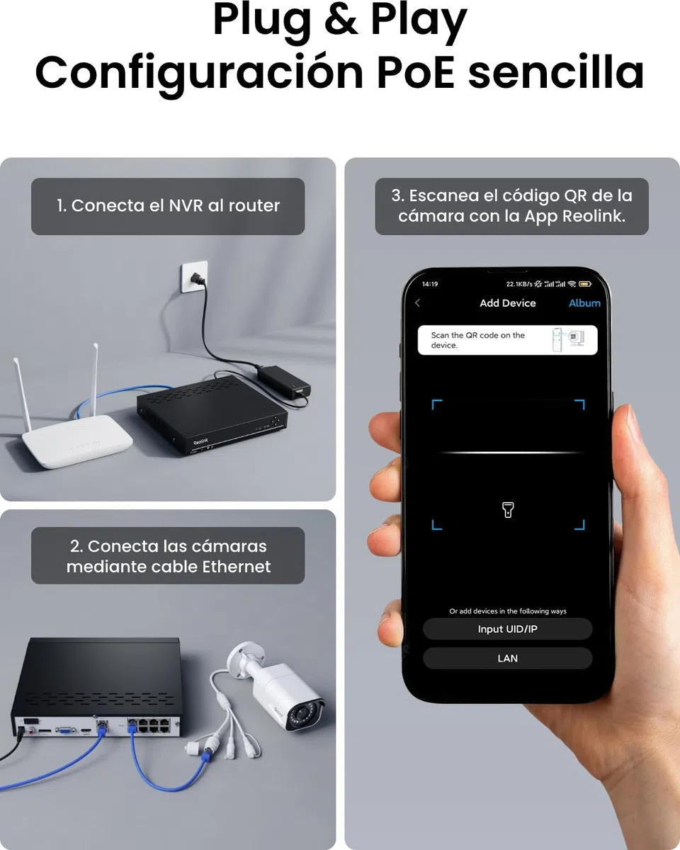 Reolink 4K Kit de Videovigilancia PoE para Exterior, 6X 8MP Cámaras IP, NVR 8CH con 2TB HDD, Grabación 24/7, Detección de Personas/Vehículos, Visión Nocturna, IP67 Impermeable, RLK8-800B6