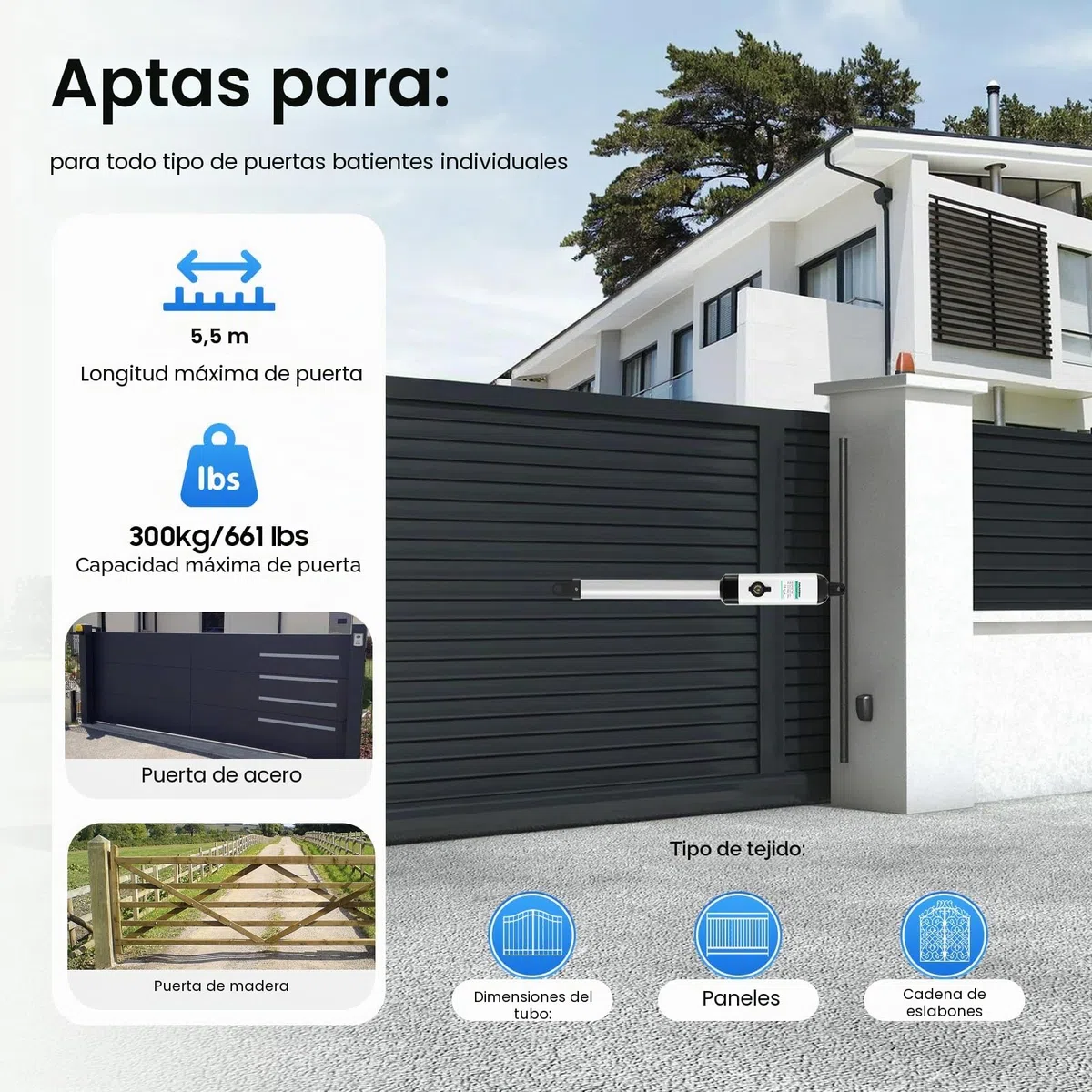 Accionamiento de puerta batiente para puerta de una sola hoja de carga pesada, accionamiento automático de puerta giratorio, juego de abridor de puerta, longitud máxima de 5,5 m o peso de la