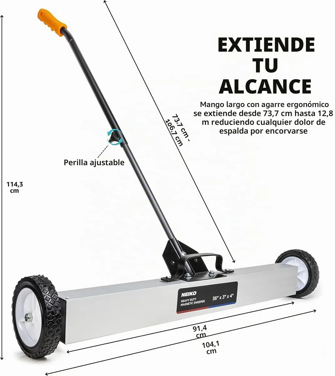 Neiko® Heavy Duty 24" Magnetic Sweeper Metal Pickup Tool with Quick Release Adjustable Height