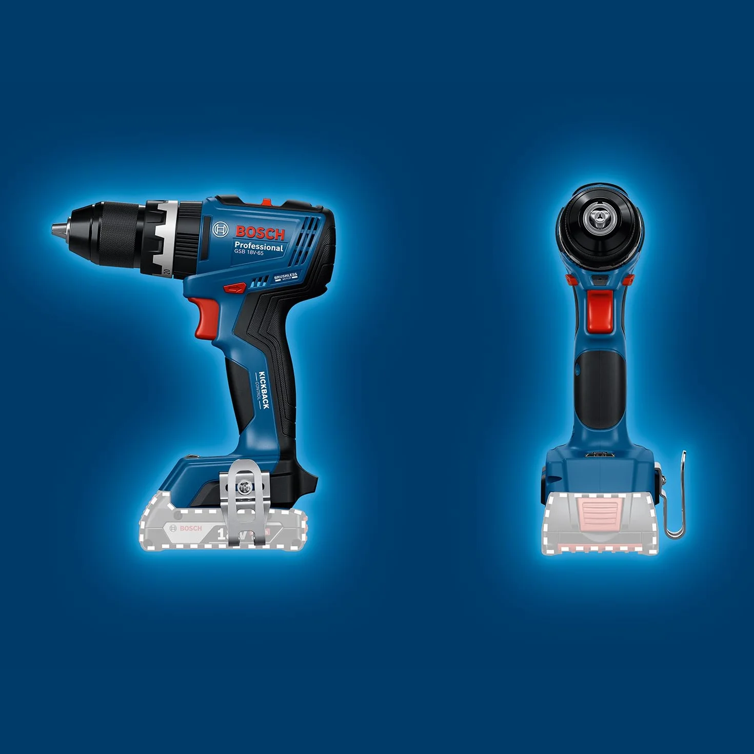 Bosch Professional 18V System atornillador a batería GSB 18V-65 (motor Brushless sin escobillas, longitud del cabezal 175, sin batería/cargador)