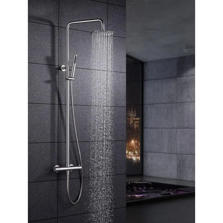 IMEX - Conjunto de ducha termostática de acero inoxidable S316 - Columna de ducha con control de temperatura con Rociador redondo y mango de ducha - Grifos de ducha - Serie Moscú IMEX BTK017/AC
