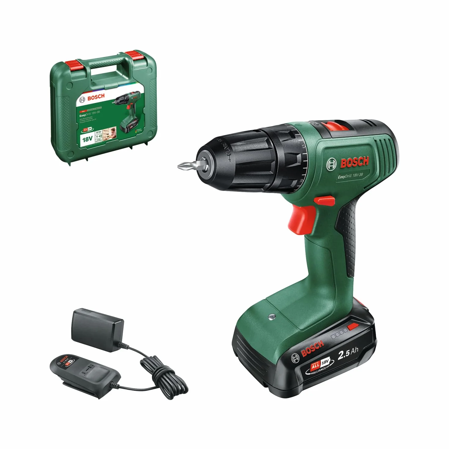 Bosch atornillador a batería EasyDrill 18V-38 (1 batería de 2,5 Ah; sistema de 18 V; en maletín de transporte)