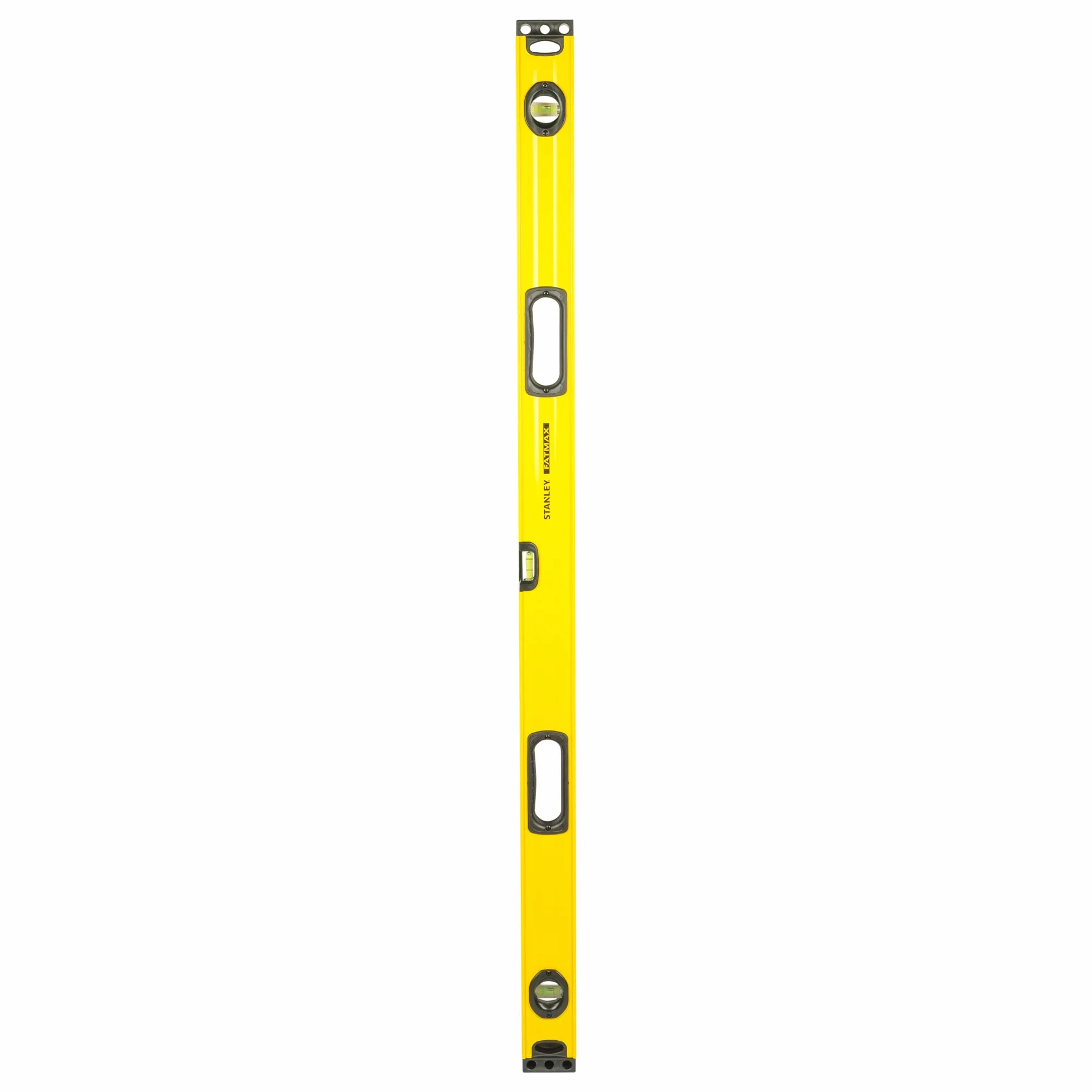 STANLEY Nivel FatMax II 120 cm, cuerpo de aluminio reforzado, 3 burbujas de visibilidad, precisión +/- 0.5mm/m, bases mecanizadas, extremos de caucho, empuñaduras fijas, 1-43-548