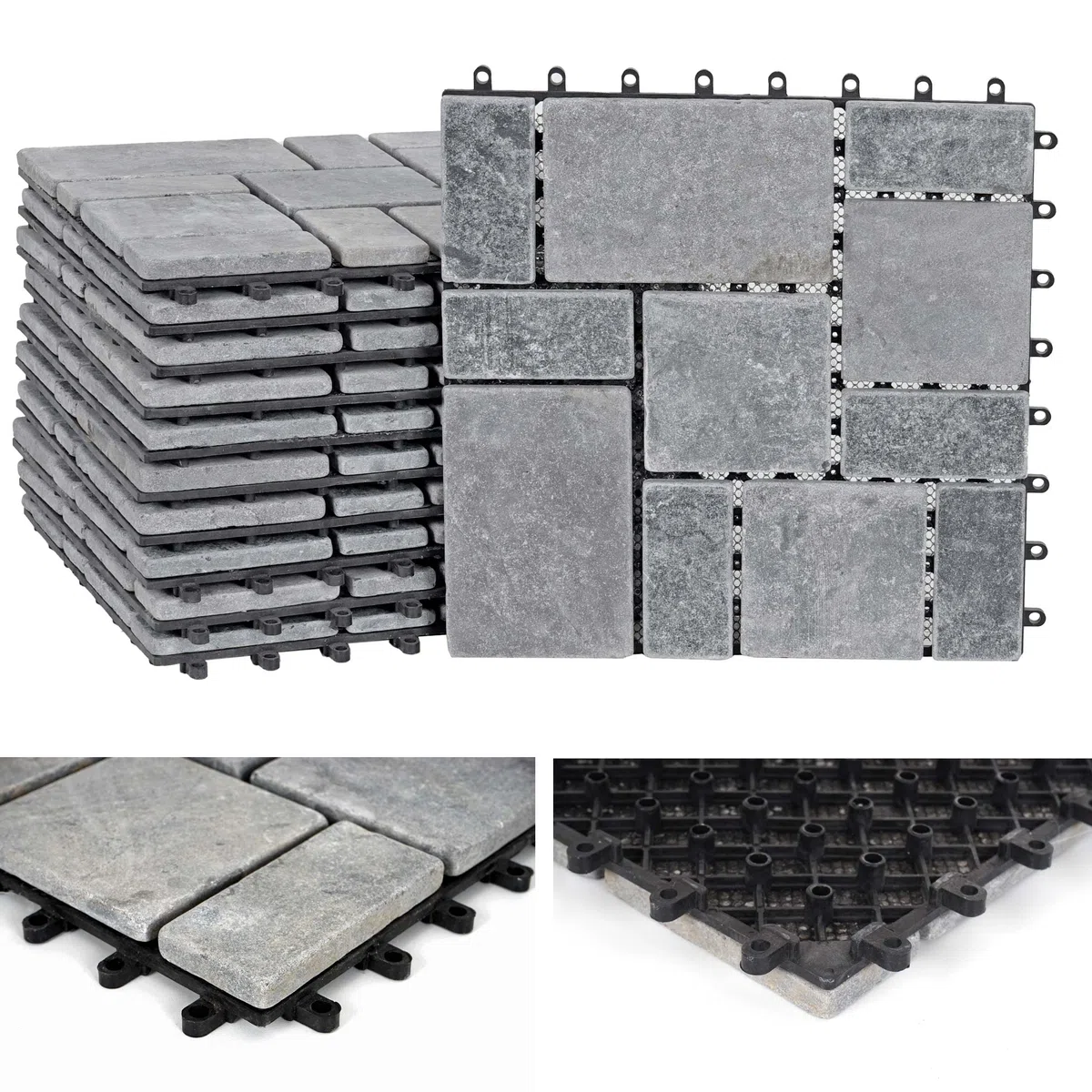 Mendler Balcón terraza HWC-K70 - Baldosas de suelo encajables para exterior, 11 piezas = 1 m², color gris oscuro