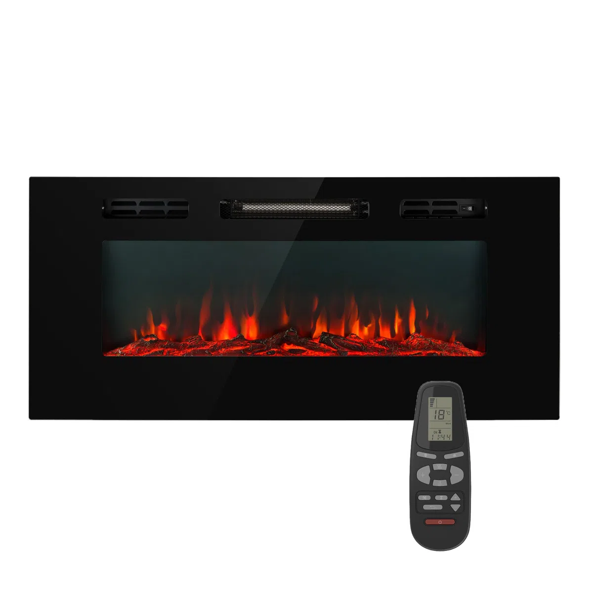 Klarstein Chimenea Electrica Pared, Estufa sin Leña de Interior, Chimeneas Electricas Decorativas 1800W, Llama LED, Chimenea Decorativa Falsa, Mando a Distancia, Temporizador y Termostato Ajustable