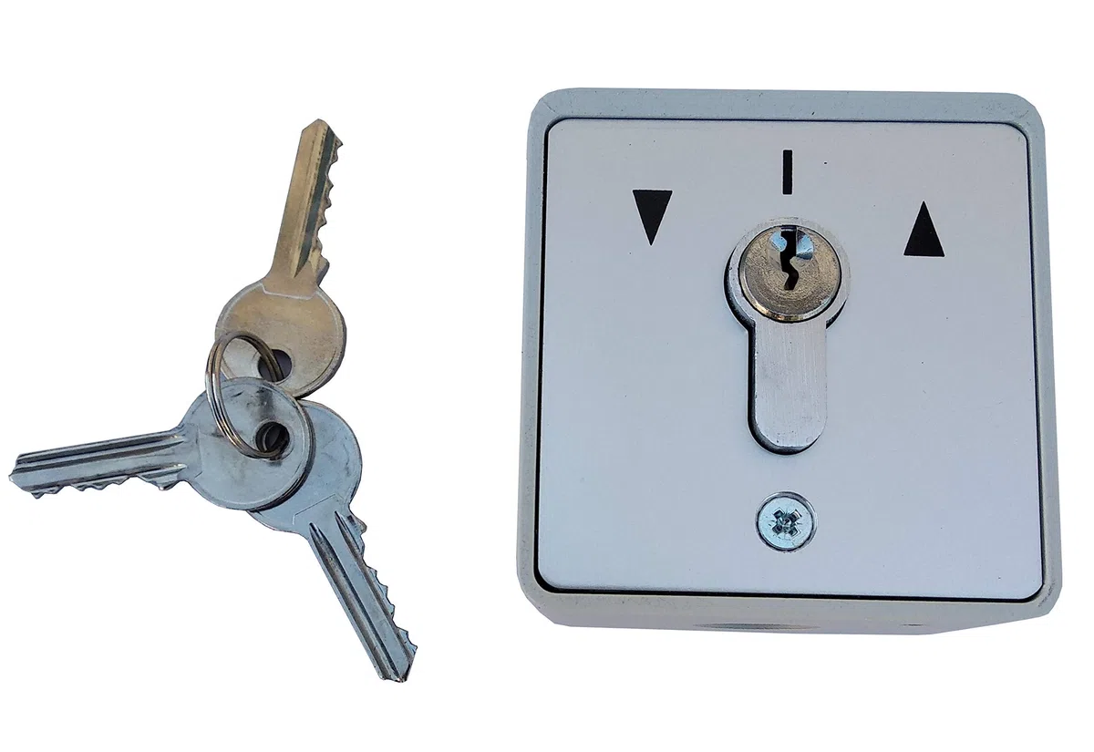 GEBA MSC-APZ1-2T/1 Surface Mount, Interruptor de llave: Función Momentary de dos vías con cilindro, para puertas automáticas de garaje y puertas.