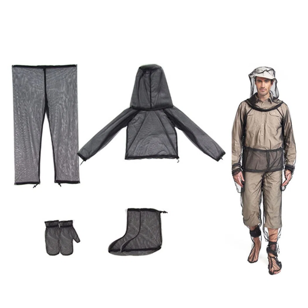 Ropa antimosquitos Traje de mosquitos Protección contra mosquitos 4PCS/Set Mosquiteras transpirables translúcidas Traje de mosquitos ajustable Protección plegable contra mosquitos para acampar S/M