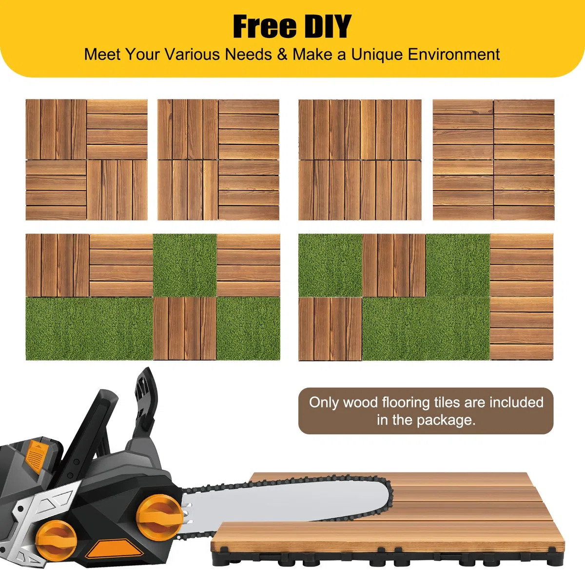Decking de WPC de 30 x 30 cm, juego de 36 azulejos de clic en imitación de madera, suelo resistente a la intemperie para balcón y terraza, azulejos con función de drenaje, color marrón