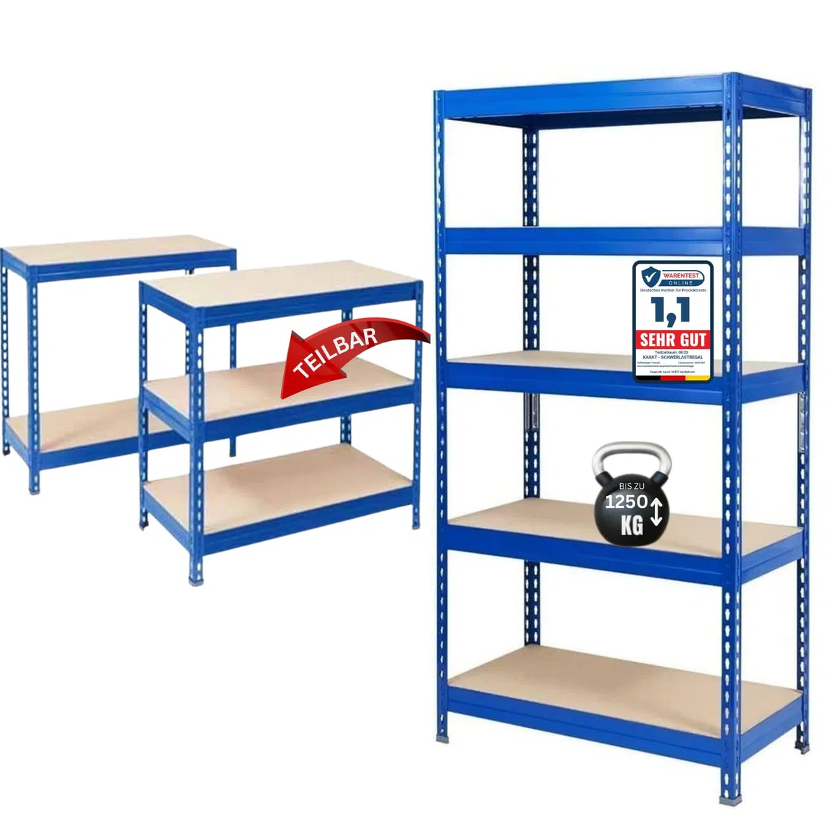 Karat Estantería para Cargas Pesadas, 180 x 90 x 60 cm, sin Tornillos, para sótano, de Metal, de Acero, 5 estantes Ajustables (Azul)
