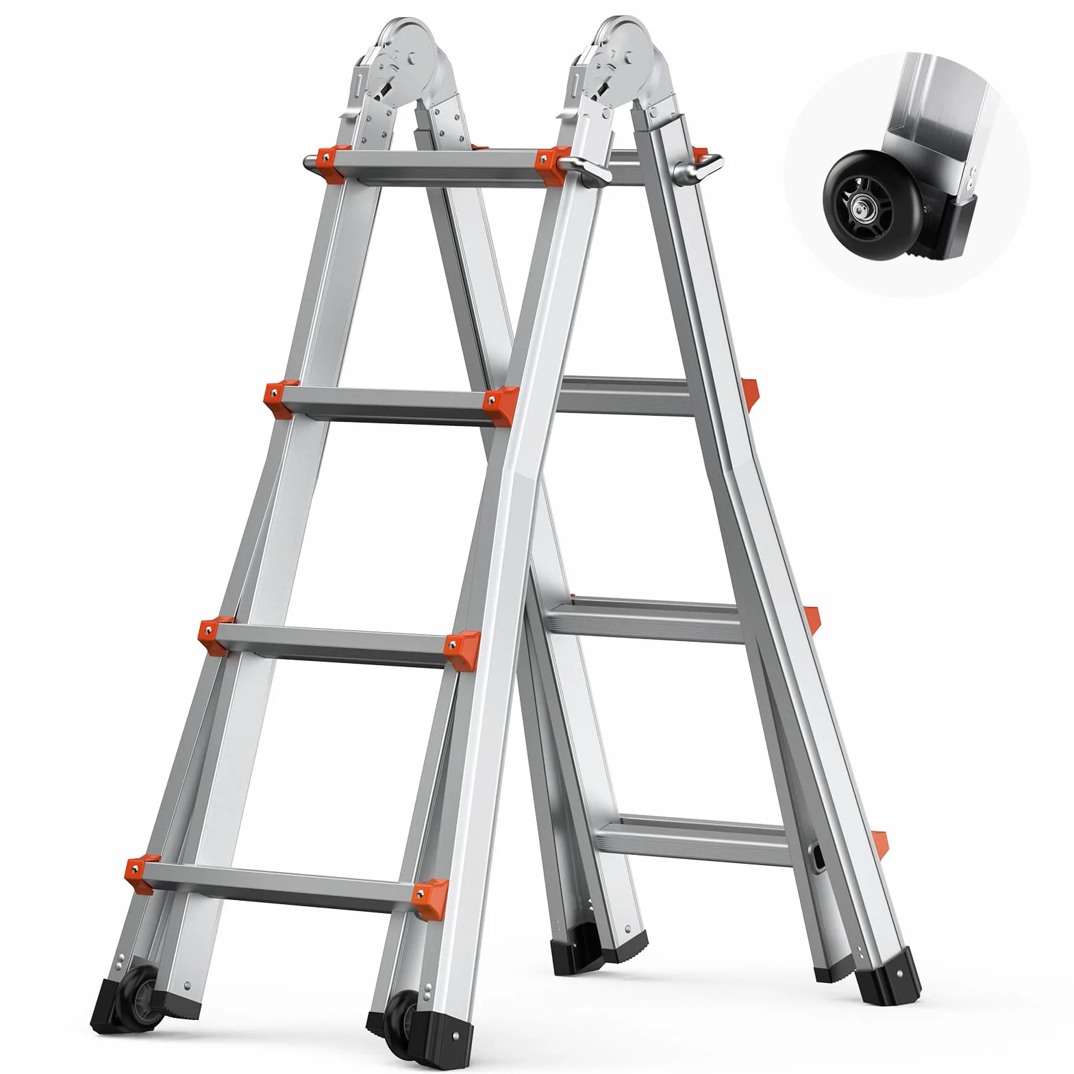 VEVOR Escalera Telescópica con Estructura en A Escalera Extensible 400 cm Escalera Plegable Portátil para RV, Tareas Escolares, Escalera de Techo para Interiores y Exteriores Carga de 149,7 kg