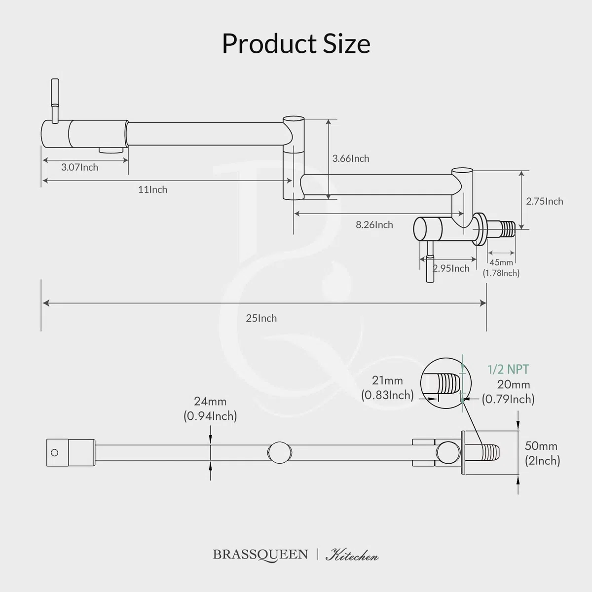 Grifo plegable para llenado de ollas, montaje en pared, NPT comercial, de acero inoxidable, elástico, para fregadero de cocina, con brazo oscilante de doble articulación, un solo agujero