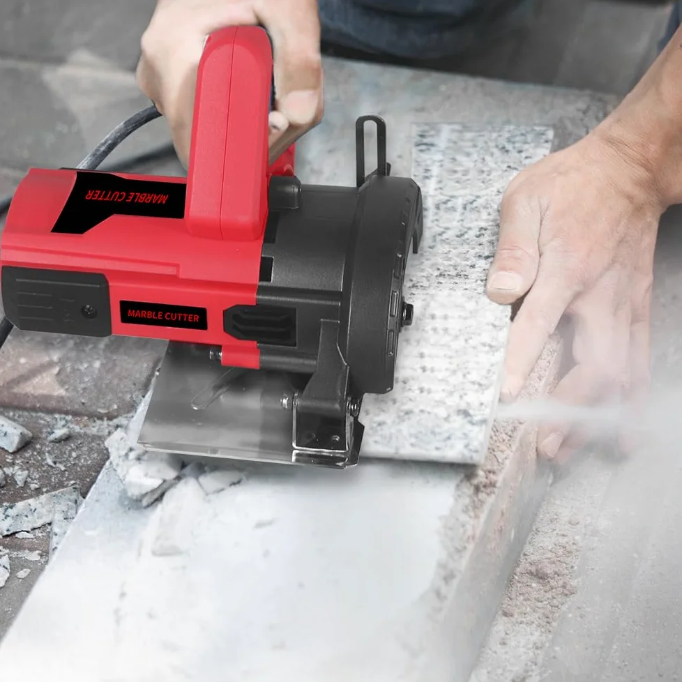 Hancaner Sierra de piedra seca, 1400 W, incl. Ø 110 mm, disco de corte muy resistente, corte de fase de 12800 rev/min y 0-45 grados de mármol, azulejos, cerámica, madera, PVC