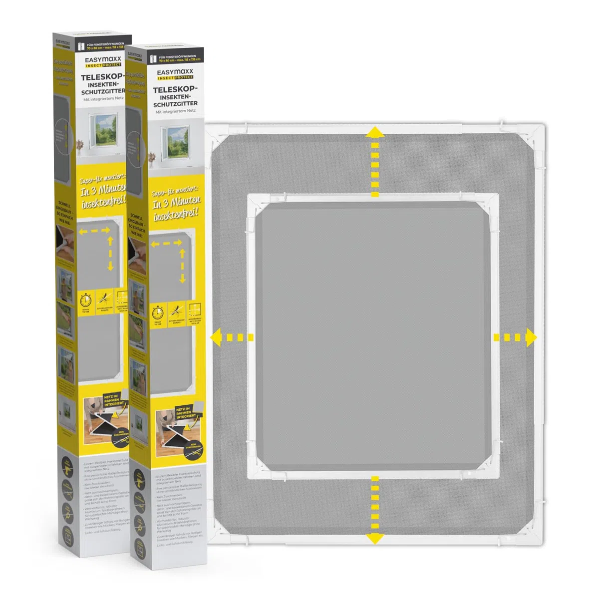 EASYmaxx Insect Protect | Mosquitera telescópica | Para la ventana | Con marco premontado | Mosquitera extensible | Red integrada | Blanco | Set de 2