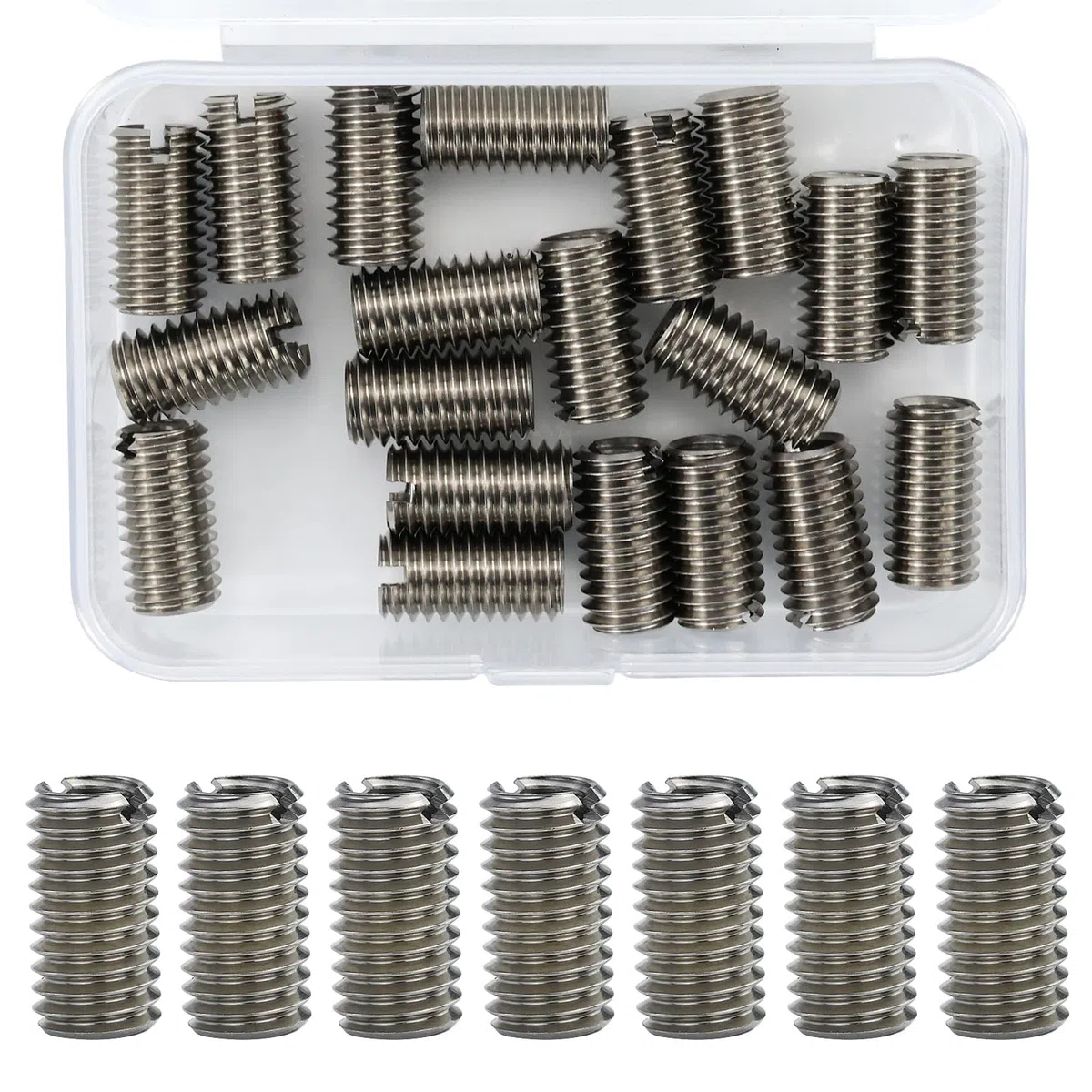 20 piezas de rosca de acero inoxidable M8 a M6, autorroscante reparación de roscas con ranura de corte, tuerca reductora de alto impacto, para turbinas de vapor de automóviles dispositivos mecánicos