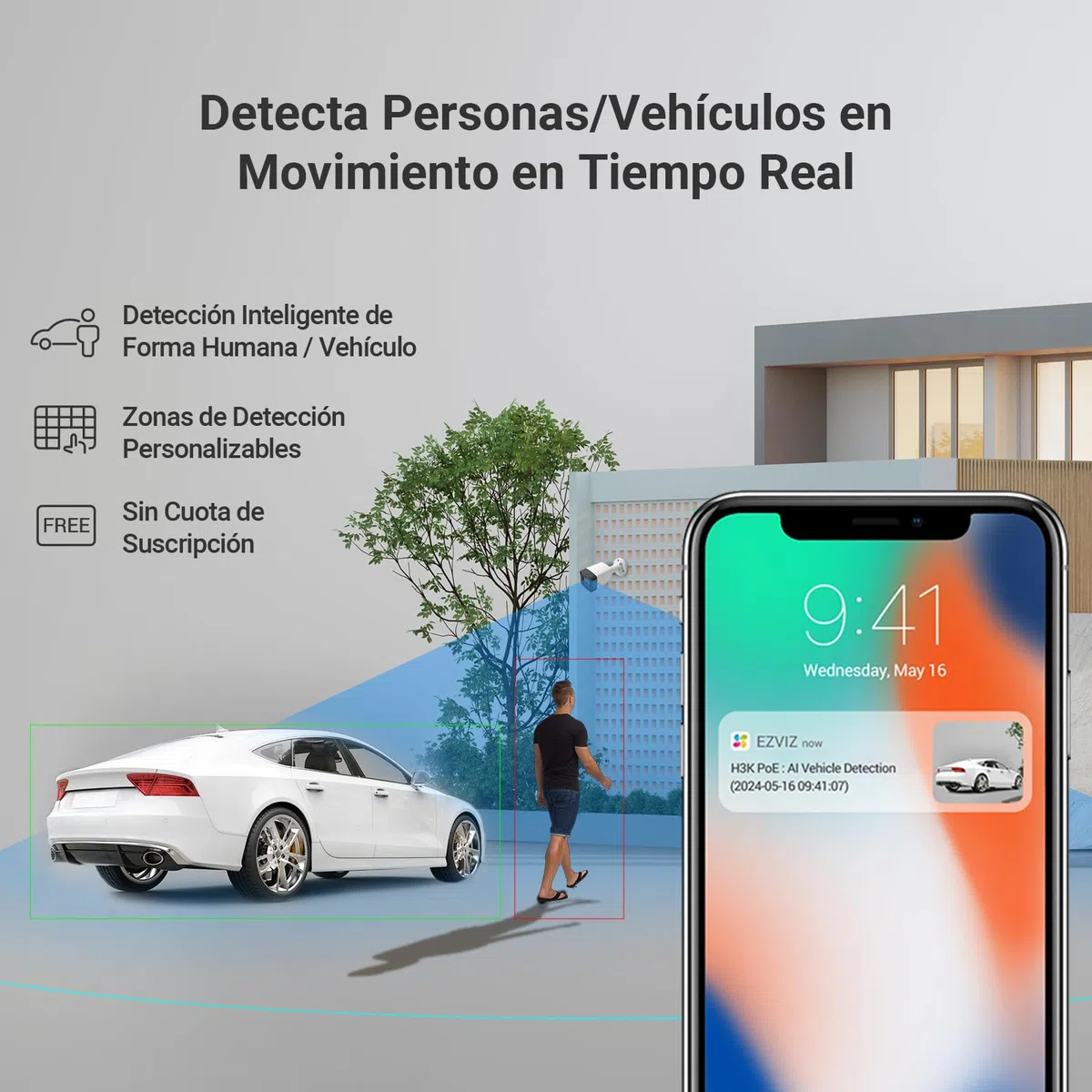 EZVIZ 4K Kit Cámaras Vigilancia Exterior PoE, 4 Cámaras de Seguridad 8MP con Detección IA de Personas/Vehículos, 2TB HDD NVR Grabación Continua, Visión Nocturna a Color, Impermeable IP67, H3K PoE Kit