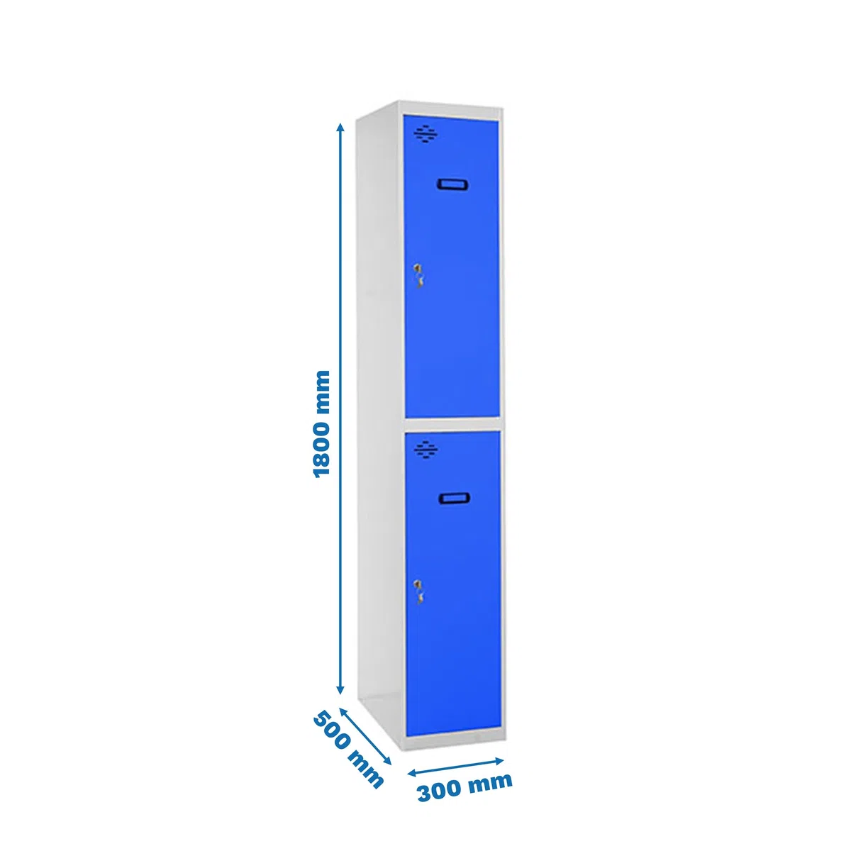 Simon Rack Taquillas Vestuario Metalicas, 2 Puerta, Incluye Llave, 1800x300x500 mm, Gris/Azul - Simonlocker