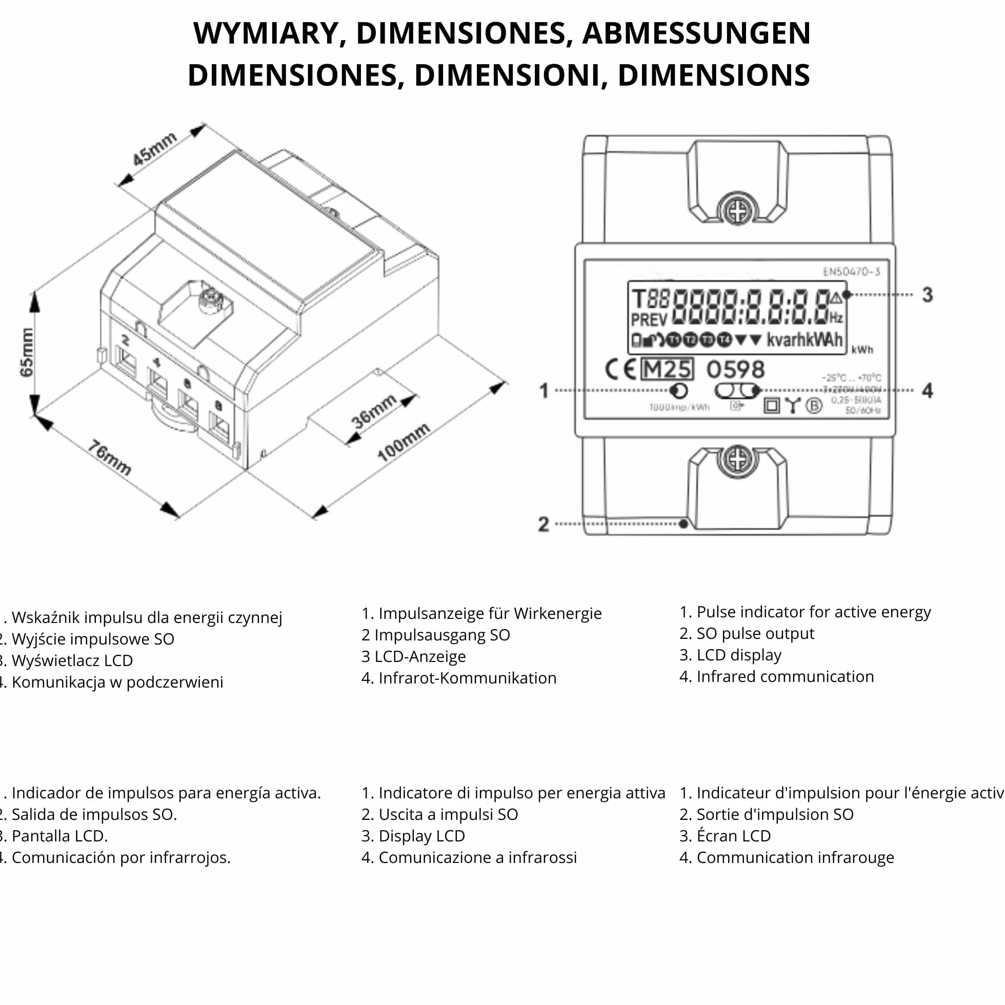 Medidor De Consumo Electrico Trifásico Con Certificado MID DIN TH-35mm 0.25A - 80A