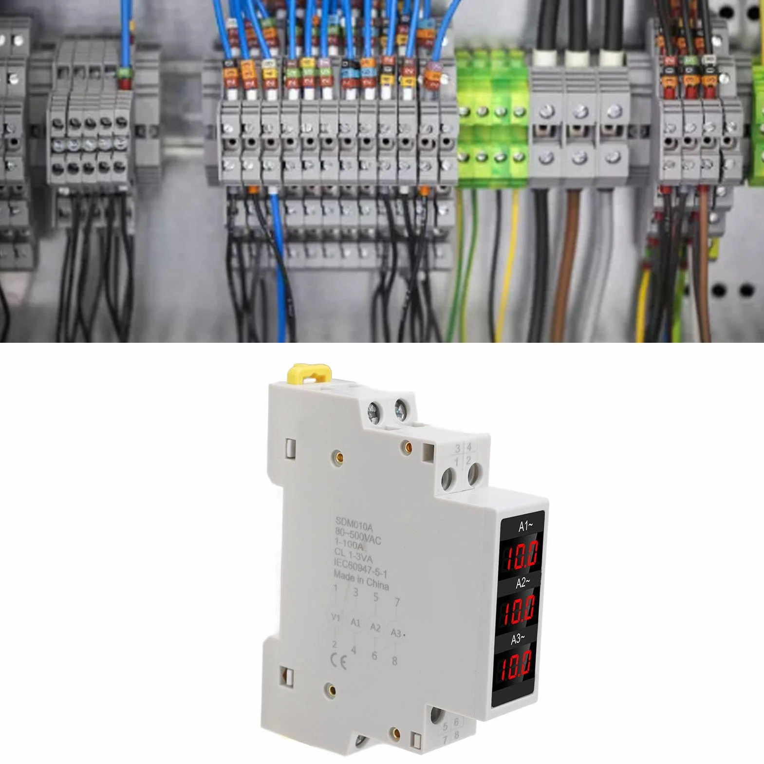 Amperímetro Digital Trifásico 80-500V 1-100A con 3 Sensores Pantalla LED Mini Indicador CA para Medición Precisa de Potencia