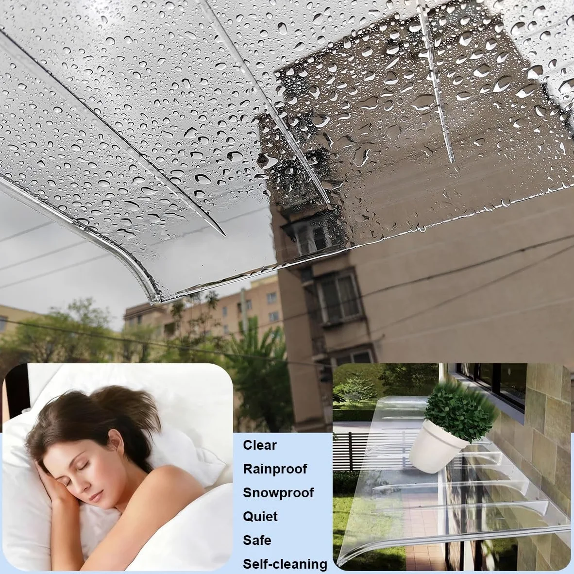 Marquesina Exterior 200 300 120 100 150 110 cm, Tejadillo Protección Lluvia y Nieve, Marquesinas para Puertas y Ventanas, Reforzada de Policarbonato 3,5 mm(Clear,40x90cm)