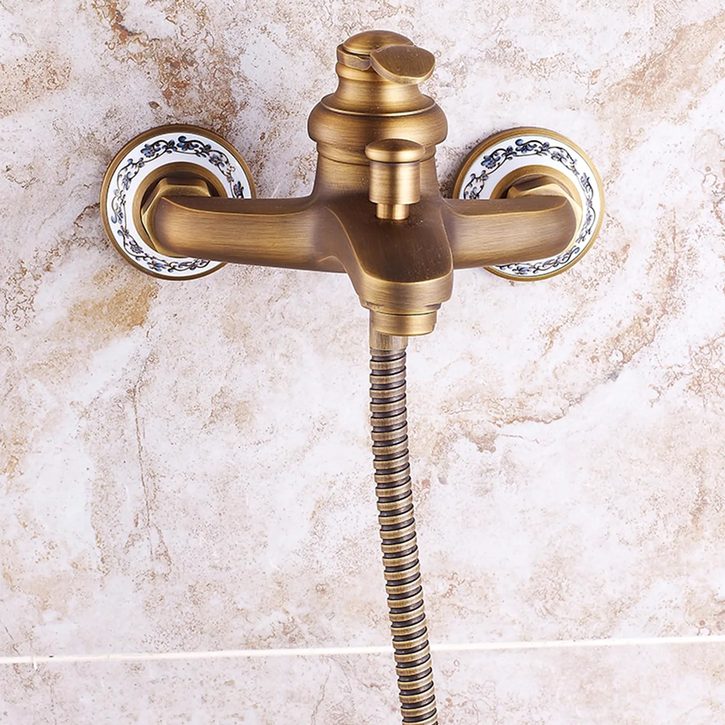 HomeLava Grifo de latón antiguo para bañera con ducha de mano, grifo de pared, diseño nostálgico
