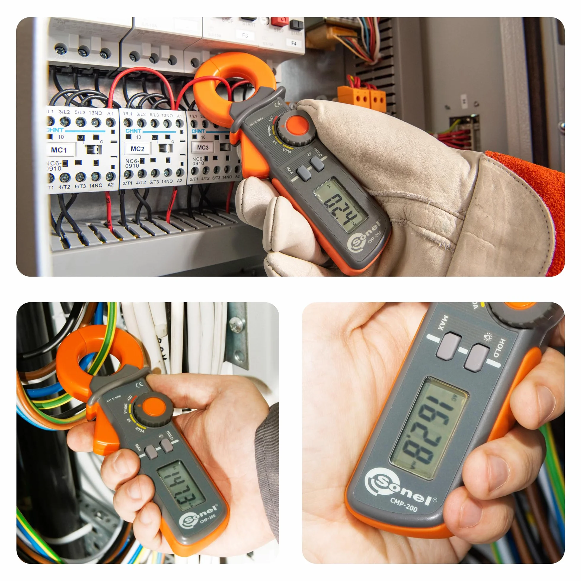 Pinza Amperométrica Sonel CMP-200 - Medición de corriente de dispersión - 200A - Probador AC/DC - Detectar cortocircuitos - Fácil de usar - Pantalla LCD - Herramienta probada (CMP-200)