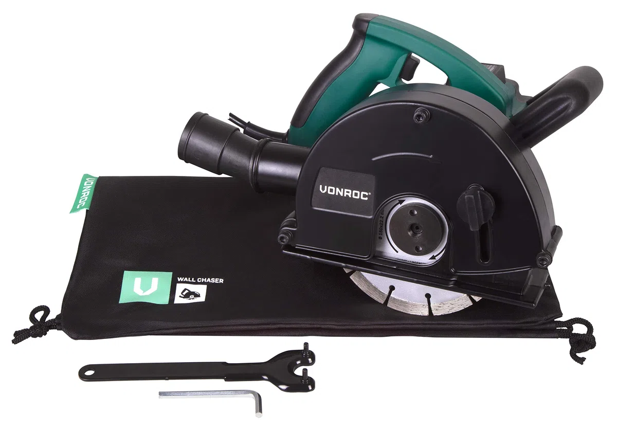 VONROC Rozadora de pared | Fresadora de 1700W - 150mm con discos de diamante y una bolsa para guardar la herramienta