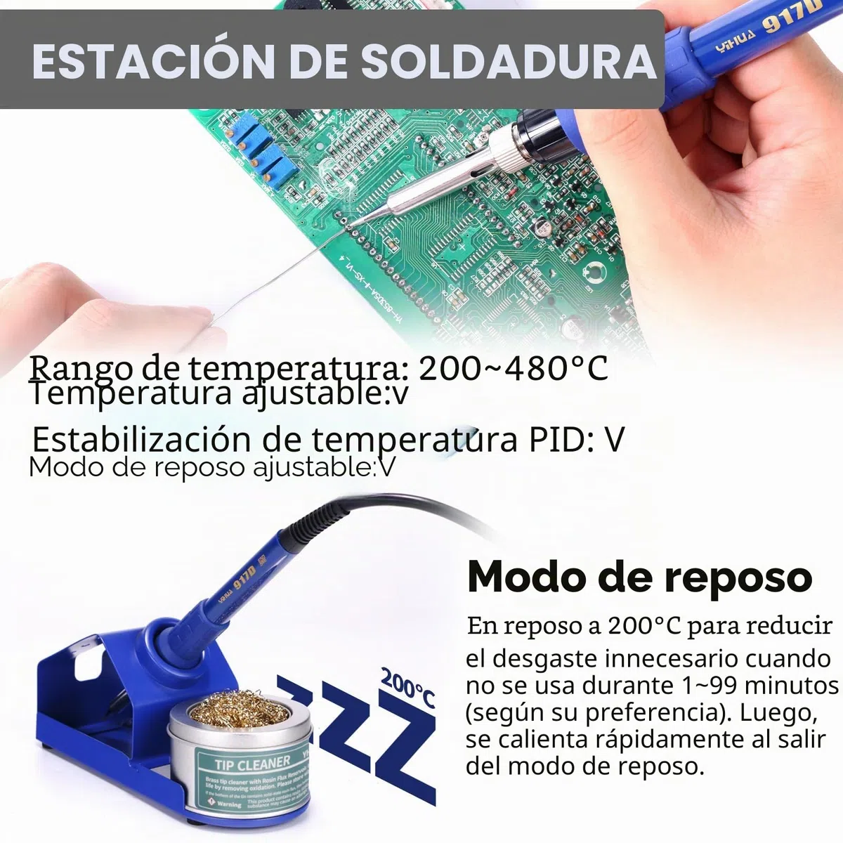 YIHUA 853D 2A USB Estación de soldadura y estación de soldadura de aire caliente alimentador 0-15VDC Estación 3 en 1 con puerto de carga USB5V voltímetro de 35VDC para reparación de teléfonos móviles