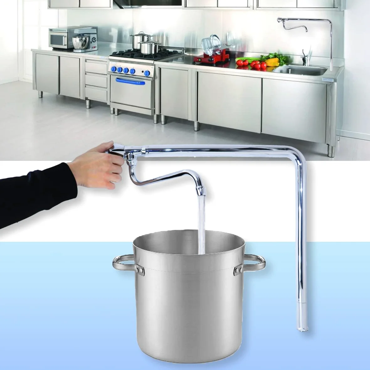 GOLDMAN SERVICE Grifo industrial de columna orientable un agua - con pomo y caño alto - para hostelería, industria, sanidad, cocina, comedores, talleres