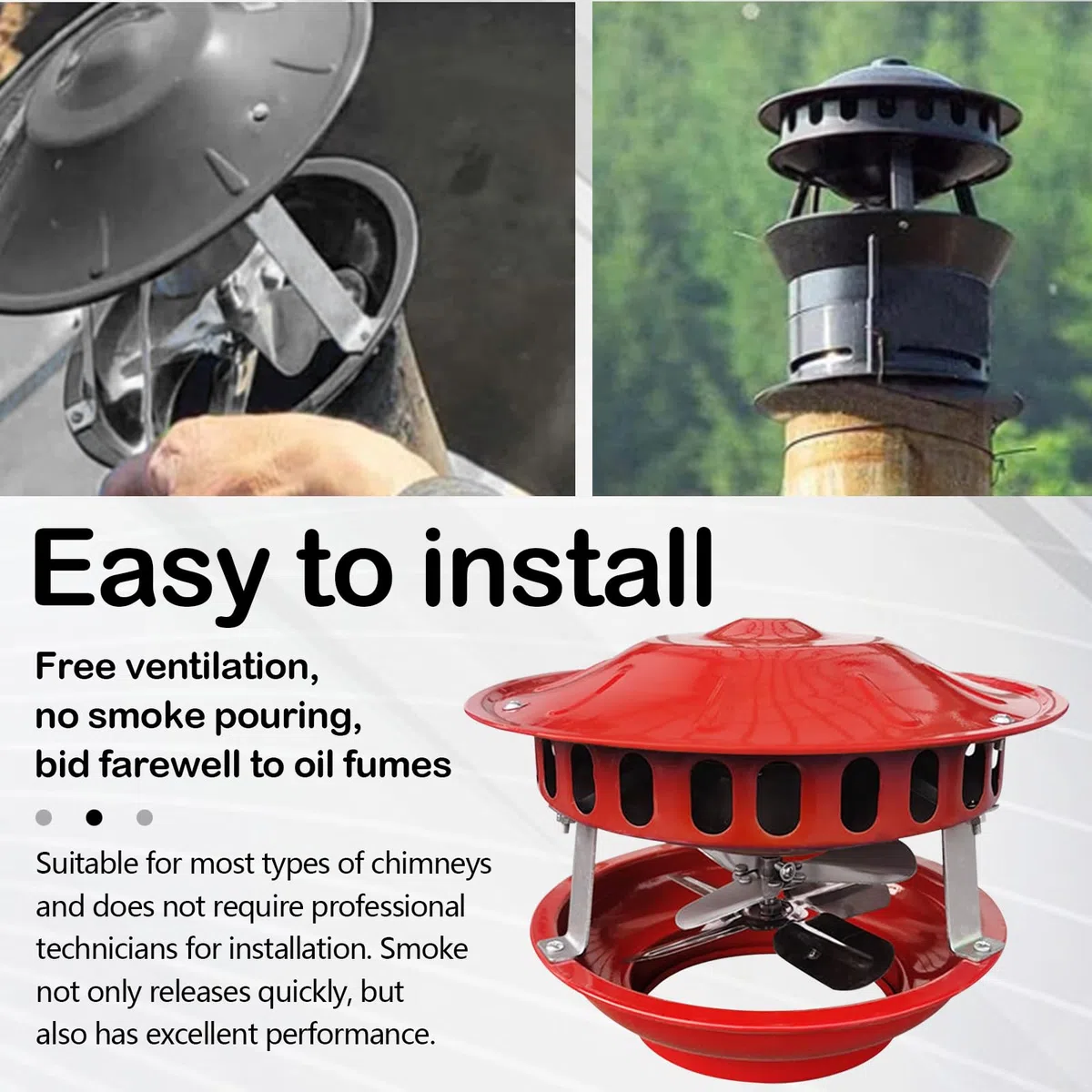 Extractor de humos de 100W, Ventilador de Chimenea de Doble Cabeza de 12-21cm con 7 Aspas Máquina de Humo Silenciosa Extractor de Humos Ventilador de Chimenea