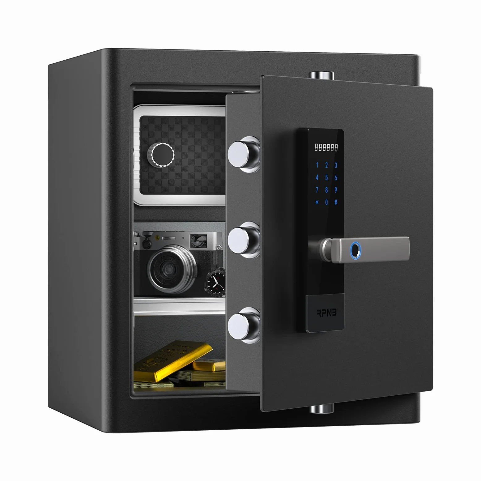 RPNB Caja fuerte y caja de seguridad de lujo para el hogar, pantalla táctil inteligente, caja de seguridad biométrica con huella dactilar con aviso de voz, desbloqueo de un solo toque, caja interior