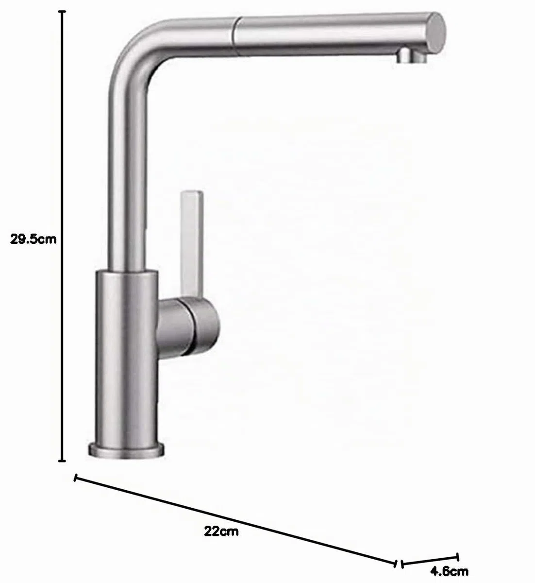BLANCO LANORA-S 523123 Grifería de cocina de acero inoxidable macizo con caño extraíble, alta presión, acero inoxidable cepillado (versión UE)
