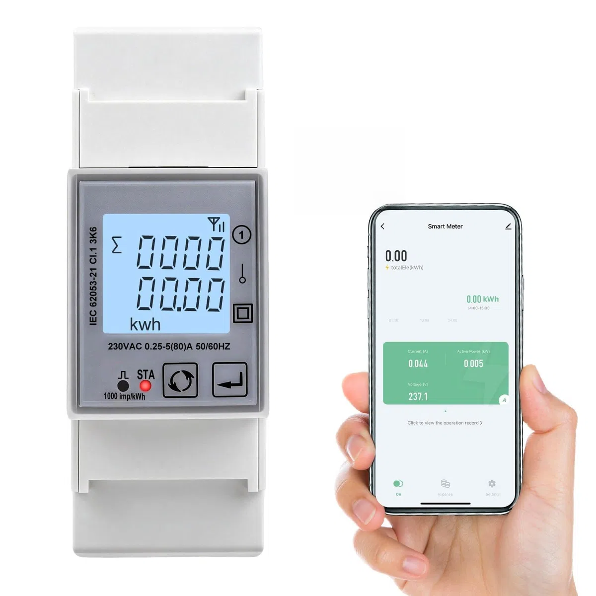 Medidor de consumo electrico wifi contador electrico corriente bidireccional para carril DIN 80A Medición de tensión/corriente/potencia/factor de potencia, pantalla LCD, 1000 impulsos/kWh.