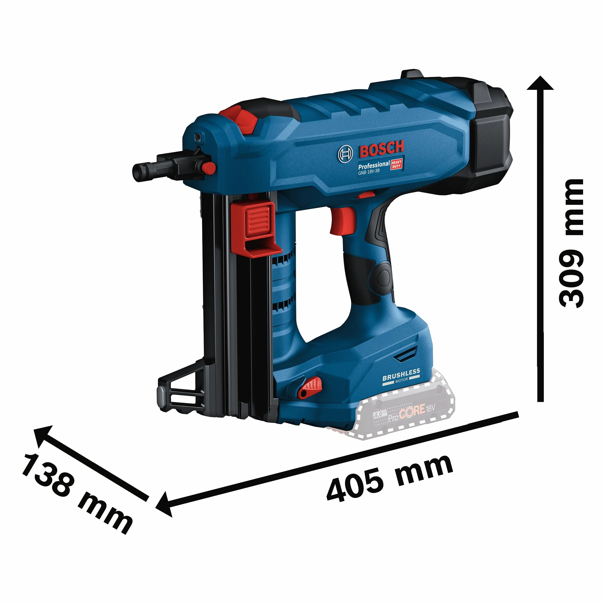 Bosch Professional 18V System clavadora para hormigón a batería BITURBO GNB 18V-38 (Ø clavo 2,7-3,0mm, máx. long. clavo 38mm, 1 clavija de extracción, 1 gancho fijación, XL-BOXX, sin batería/cargador)