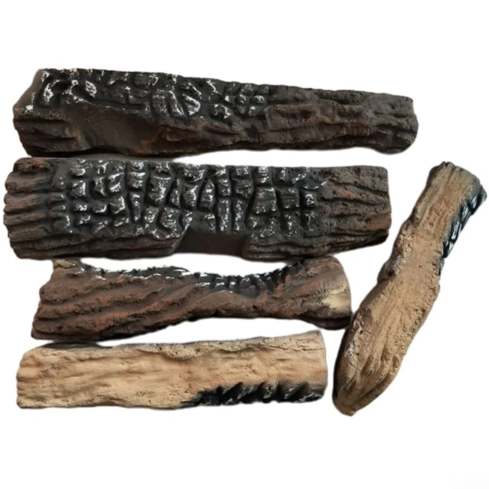 Juego de 5 troncos artificiales de madera decorativa para chimeneas de gas etanol, leña falsa resistente al calor con textura realista, decoración del hogar