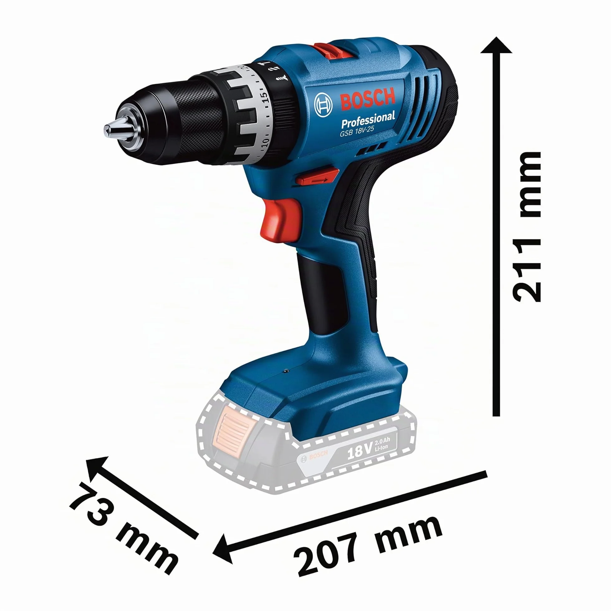 Bosch Professional 18V System Taladro Percutor a Batería GSB 18V-25 (Ø máx. del tornillo 10 mm, incl. 2 GBA 18V 2.0Ah, 1 GAL 18V-20, maletín de transporte)