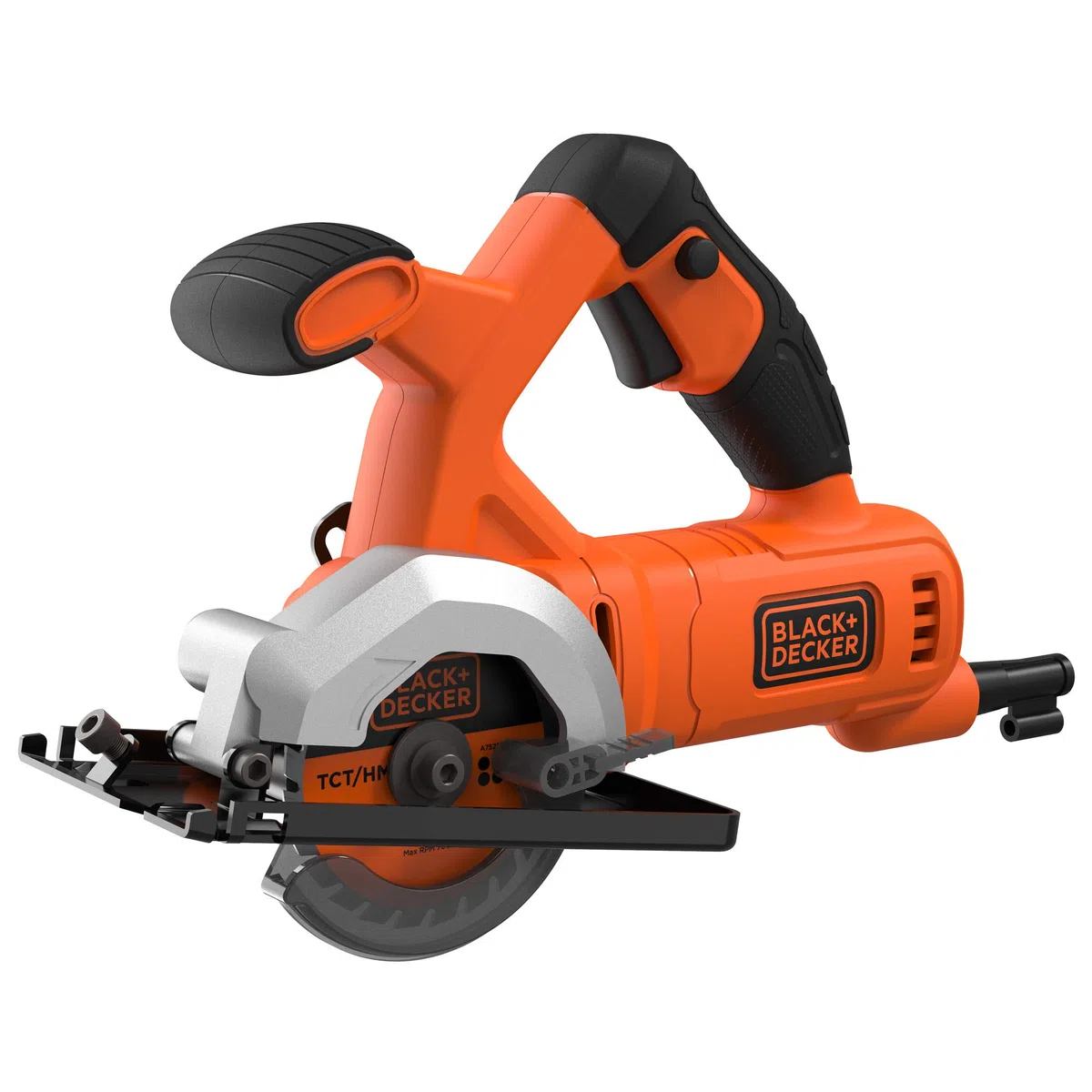 BLACK+DECKER Mini sierra circular con cable 400W, 85mm, 3600 RPM, profundidad de corte 27mm, incluye 2 discos (TCT 24T y HSS 44T), adaptador para aspirador, guía de corte paralela, BES510