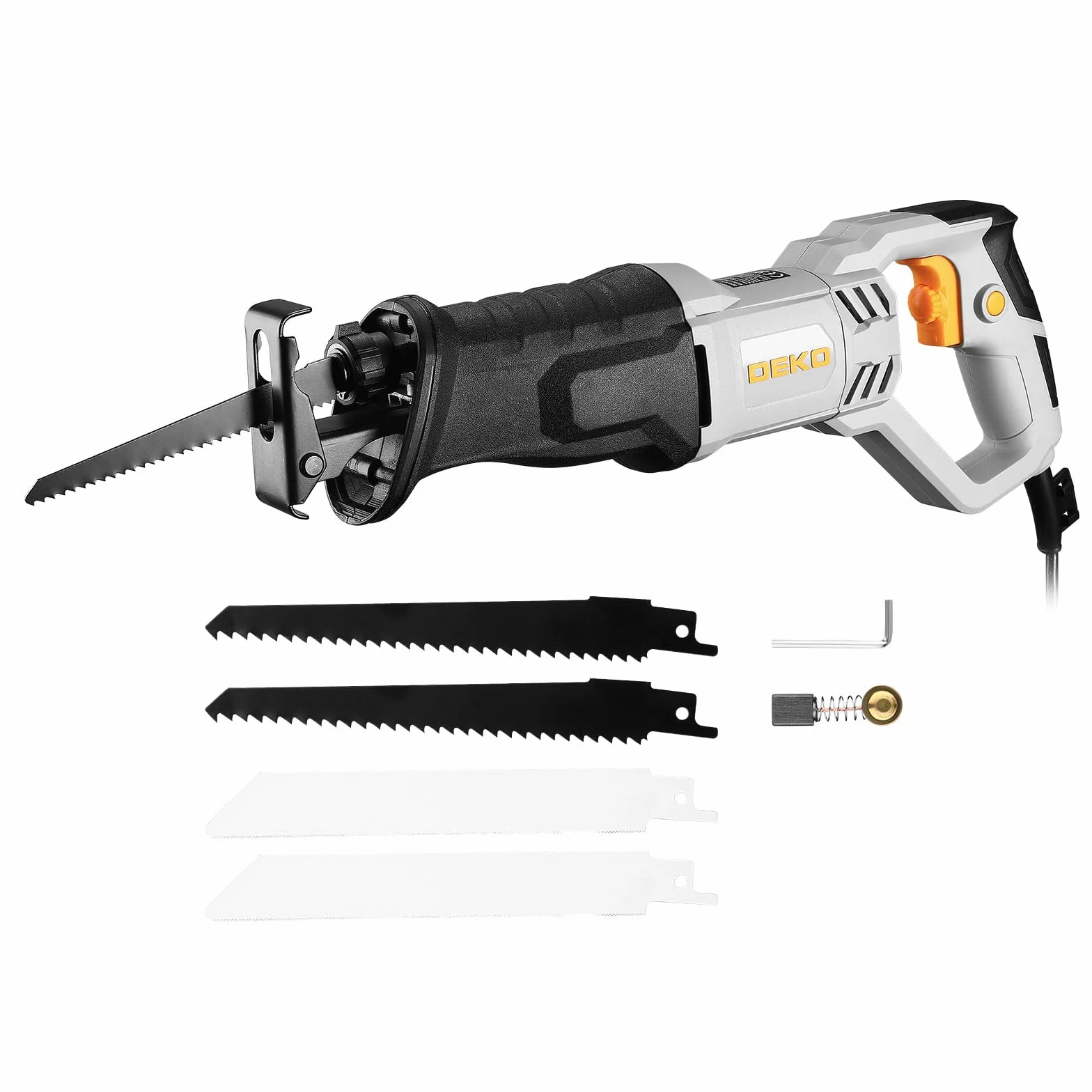 Sierra de Sable 710W: DEKOPRO Sierra Eléctrica para madera con 4 hojas, velocidad variable 2800 SPM, Cambio de Hoja sin Herramientas, Para Cortar Madera y metal