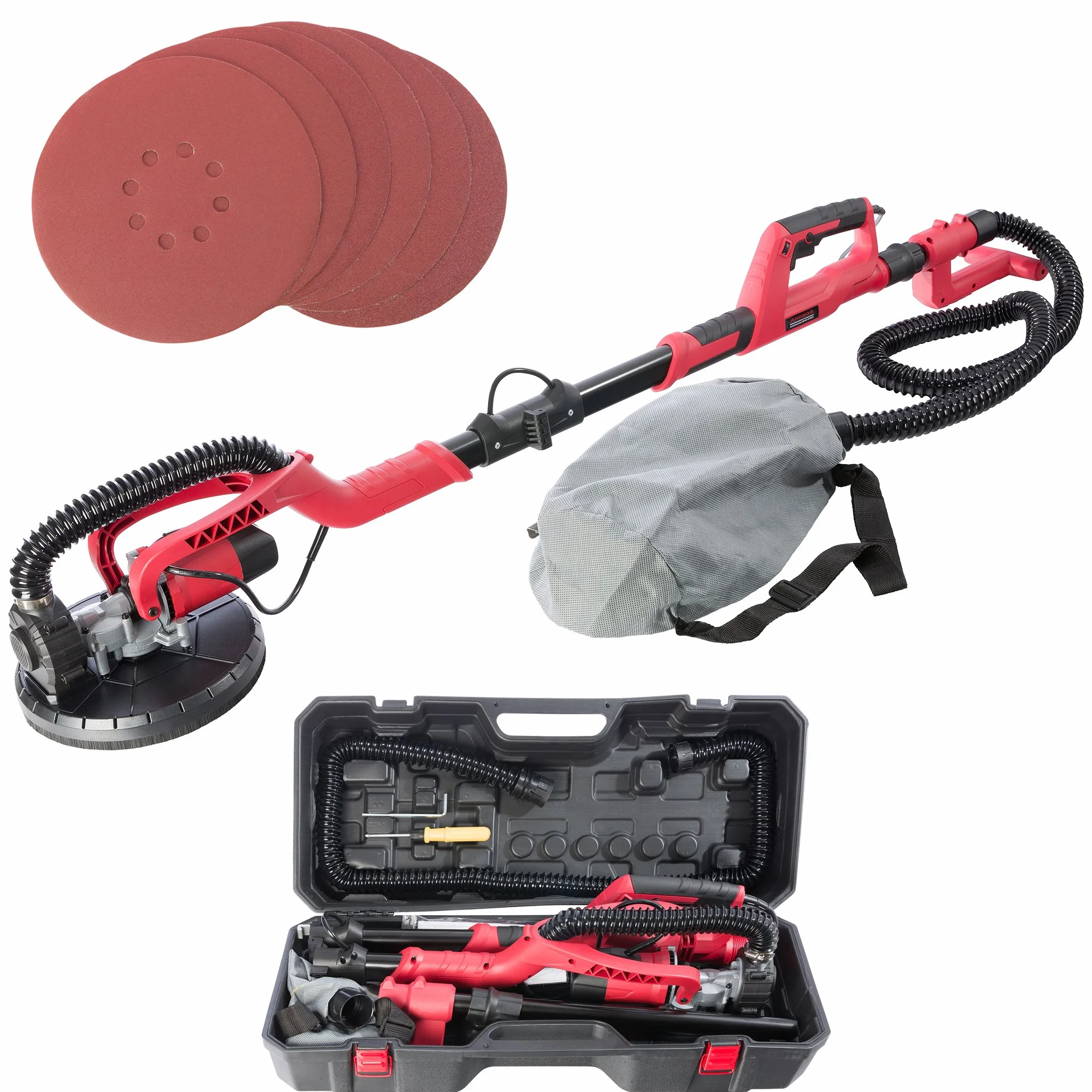 Arebos Lijadora telescópica para paredes y techos con colector de polvo | lijadora de pared | Lijadora Jirafa | Rojo 750W