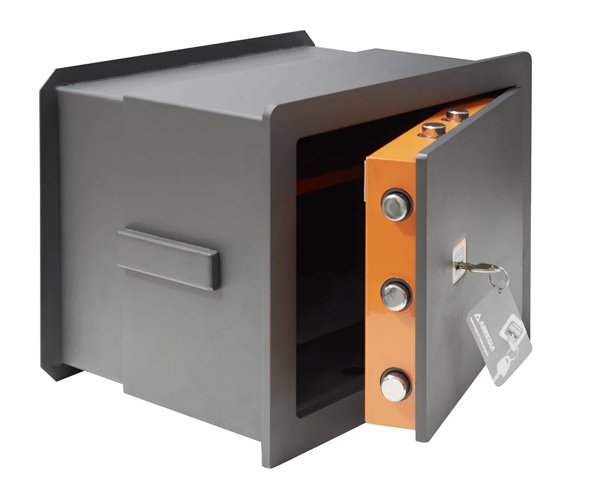 ARREGUI Plus C 181350 Caja fuerte de empotrar a pared con cerradura certificada de llave | Caja de Seguridad para casa y hogar | Fundo extensible | Fácil de instalar | 32 x 42 x 20/30 cm | 15 a 26 L
