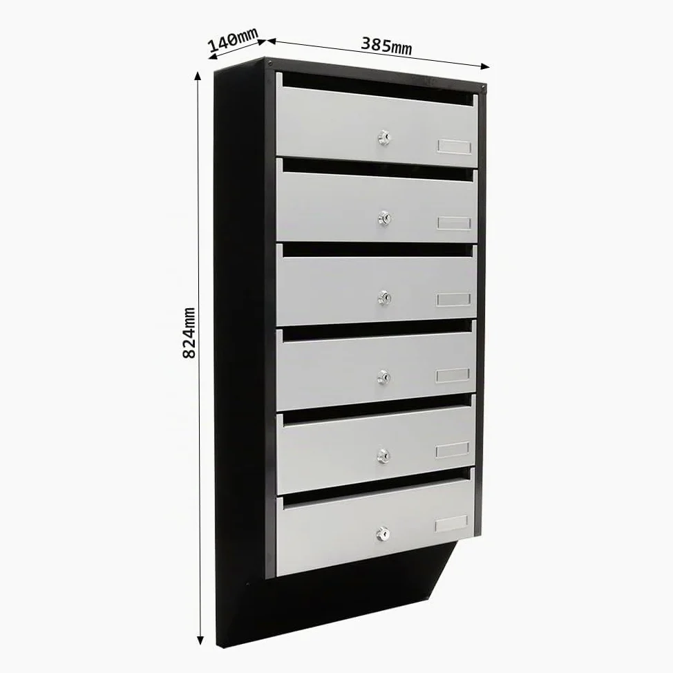 Buzón Depot 6 de Rottner, de 6 módulos, Color Plata / Negro, Ideal para comunidades o para exterior (en una zona protegida), acero, Cerradura de cilindro, Tarjetero para cada módulo